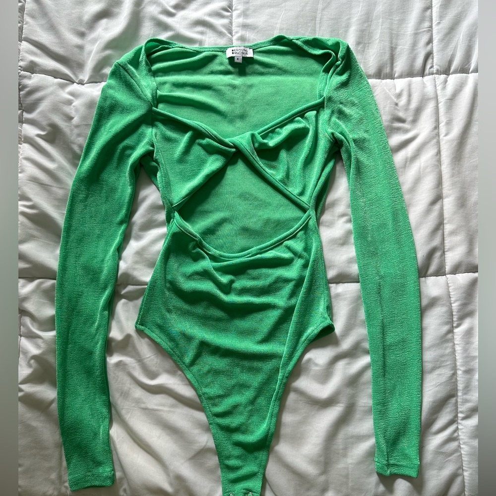 Beginning Boutique - Green Cut Out Body Suit